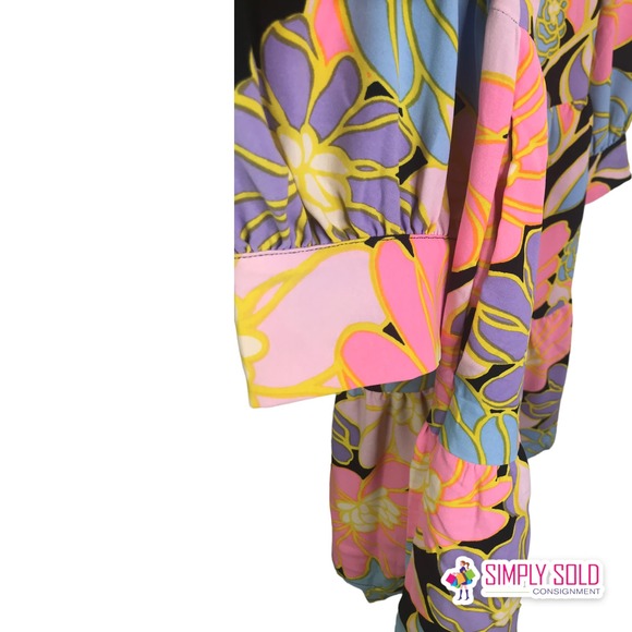 Who What Wear Women's Black Pink Floral Dress Mini Puff Sleeve 3/4 Bohemian Sz M - Picture 7 of 9